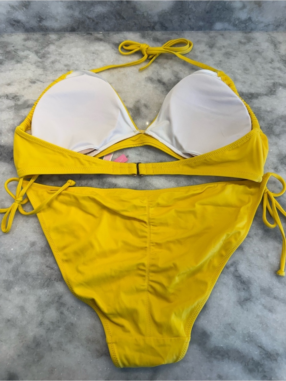 Victoria’s Secret Yellow Bikini Set XL Top L Bottom Halter Side Tie - Picture 4 of 5